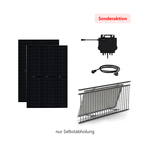 [0179000604P] Balkonkraftwerk Jolywood 410W Solarmodule 2 Stück & Growatt Neo 800W Mikrowechselrichter mit Anschlusskabel & SUNOVA Halter